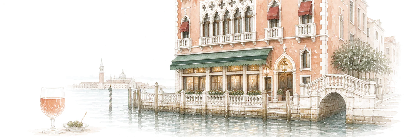 Watercolor illustration of Harry’s Bar