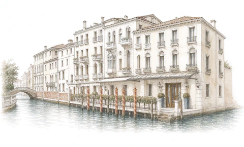 Watercolor exterior of Baglioni Hotel Luna
