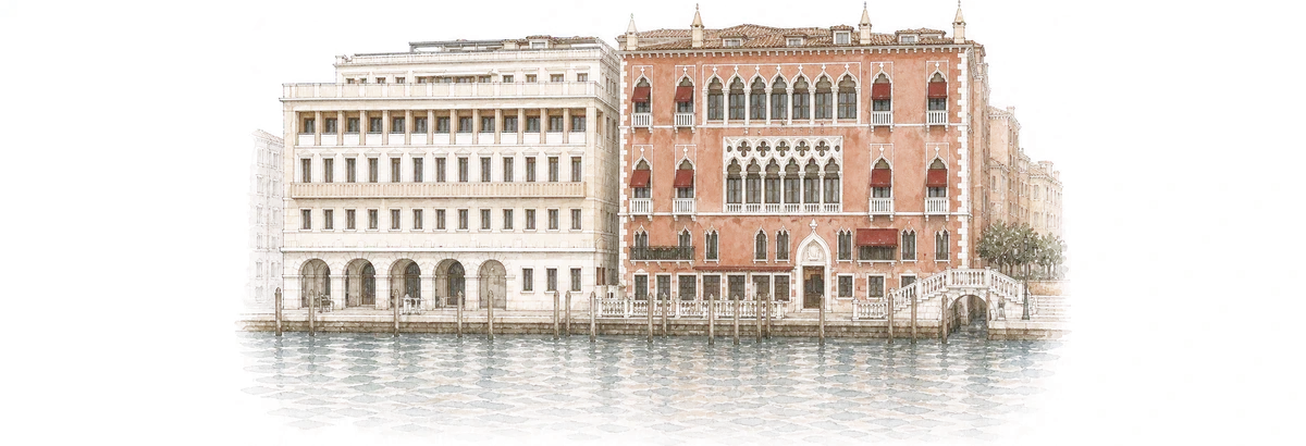 Watercolor exterior of Danieli, Venezia, A Four Seasons Hotel