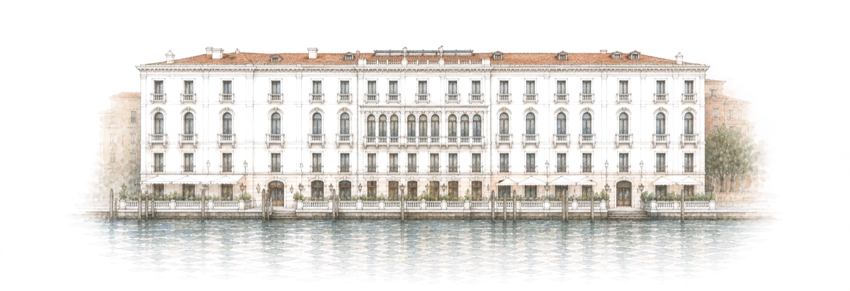Watercolor exterior of Londra Palace Venezia
