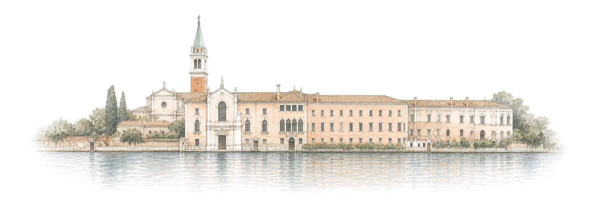 Watercolor exterior of San Clemente Palace Venice