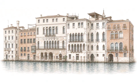 Watercolor exterior of The Venice Venice Hotel